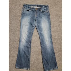 Express Jeans Women 6 Regular Blue Bootcut Y2K Low Rise Stretch Denim Distressed